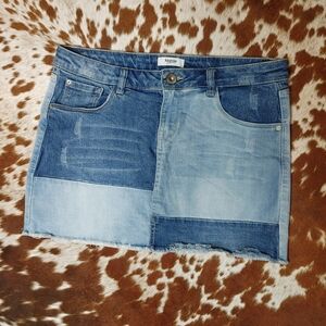 Kensie Jeans Denim Patchwork Skirt, Blue 29